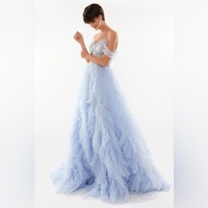 Milla Nova Light Blue All Ruffled Up Evening Fluffy Dress XS